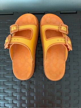 Coach Two-Tone Yellow and Orange Slide Sandals